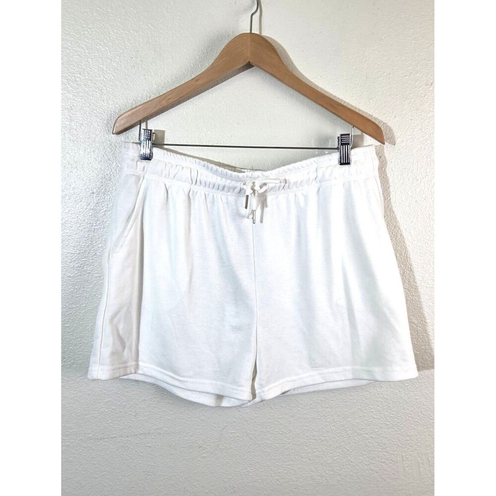 NWT H Halston Studio Shorts Womens L White Cotton Blend Drawstring Lounge
